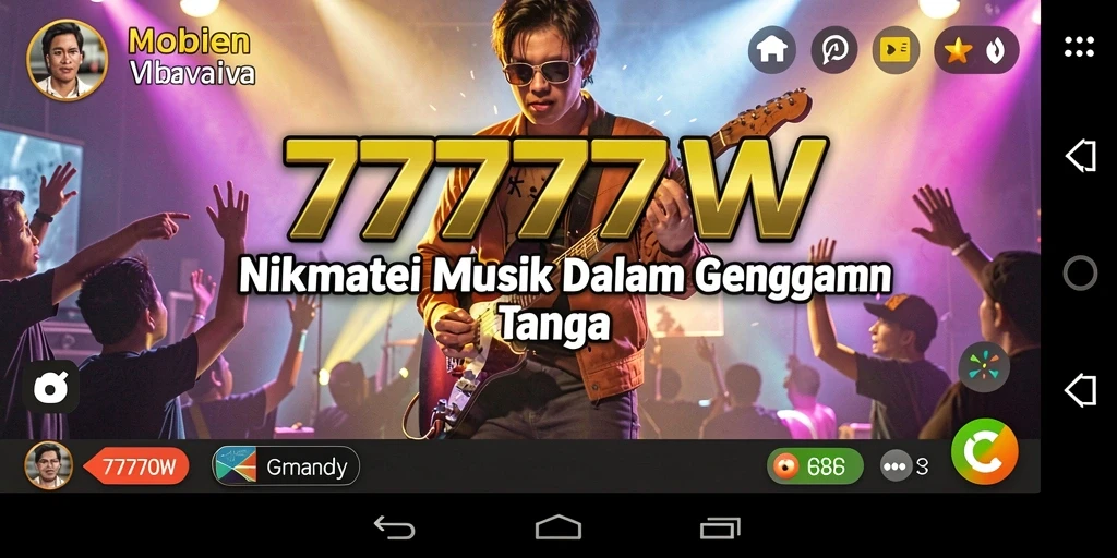 Screenshot utama gameplay 7777W menampilkan pengalaman musik yang seru.