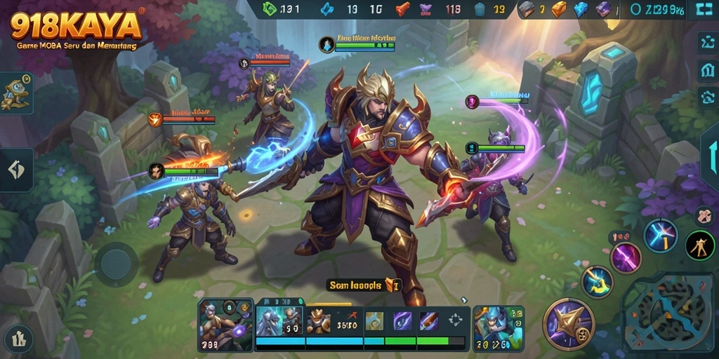 Tangkapan layar gameplay <strong>918KAYA</strong> yang mendebarkan di arena MOBA.