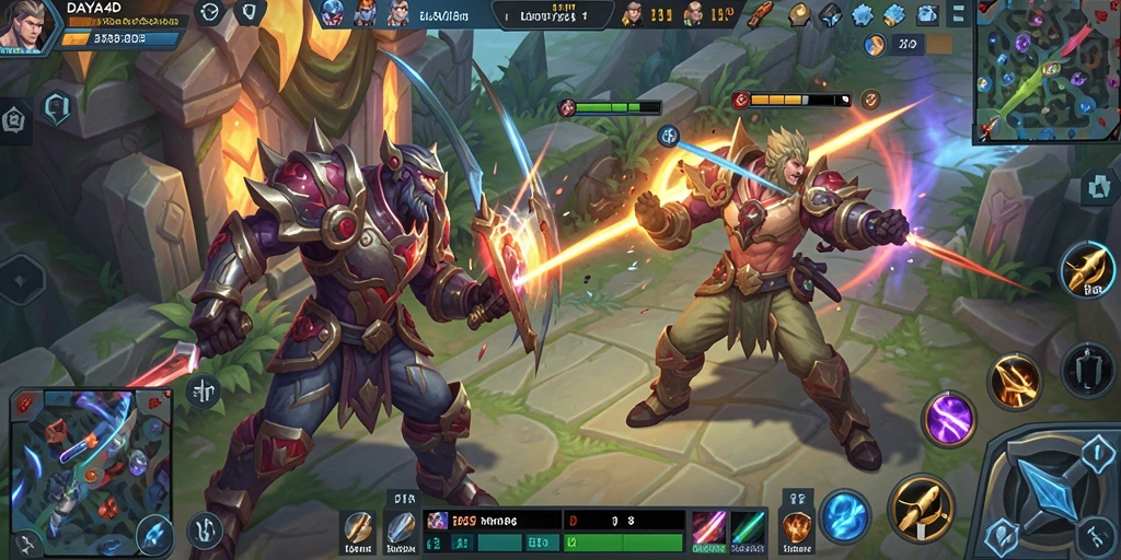 Screenshot DAYA4D menampilkan aksi seru dalam pertandingan tim MOBA.