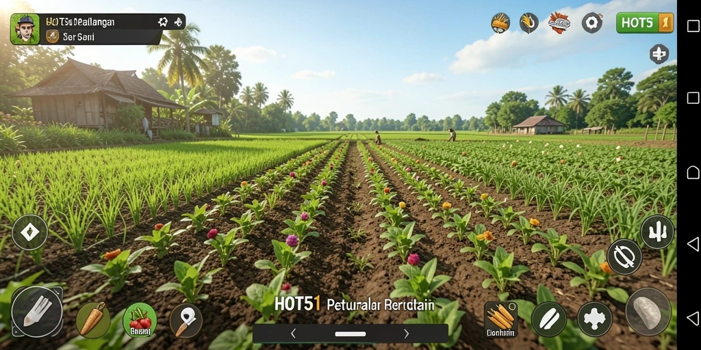 Tangkapan layar menunjukkan pemain sedang merawat tanaman di ladang.