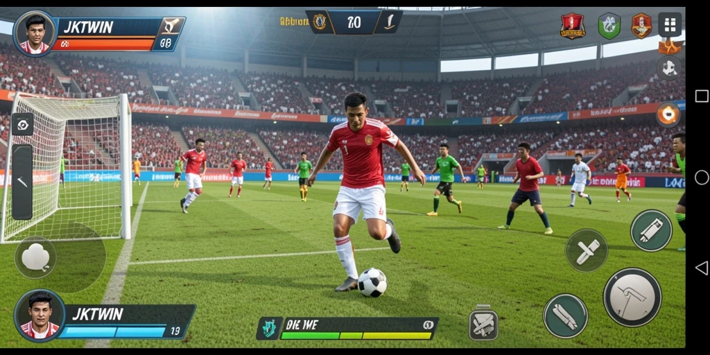 Tampilan gameplay menarik JKTWIN yang penuh aksi sepak bola.