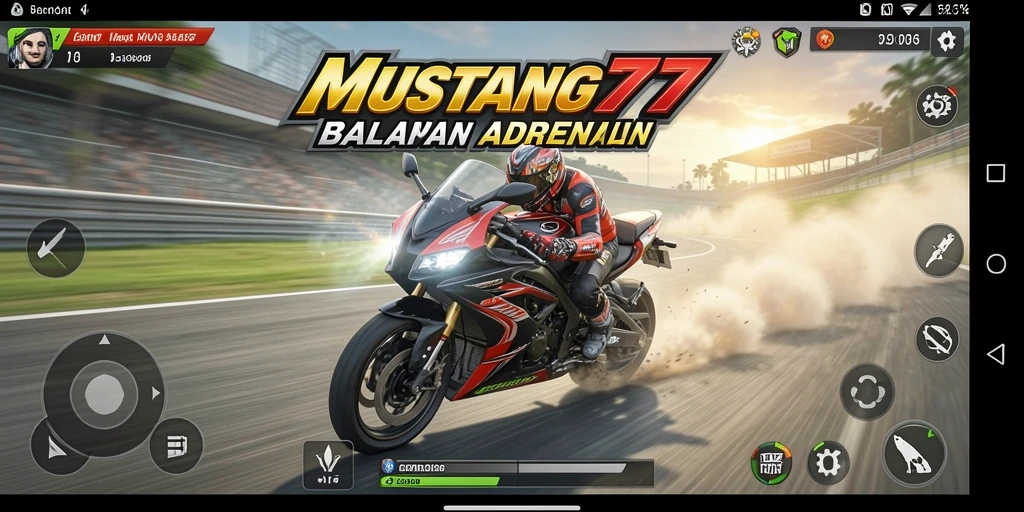 Tampilan menyerupai balapan motor yang mendebarkan di MUSTANG77.