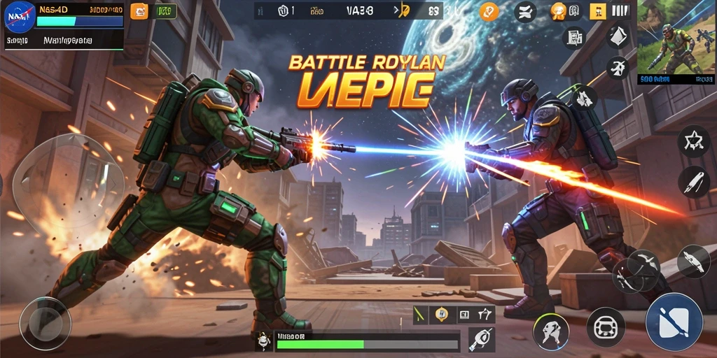 Tangkapan layar menampilkan pertarungan penuh aksi dalam game Battle Royale.