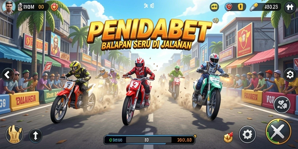 Screenshot utama PENIDABET yang memperlihatkan aksi balap yang seru.